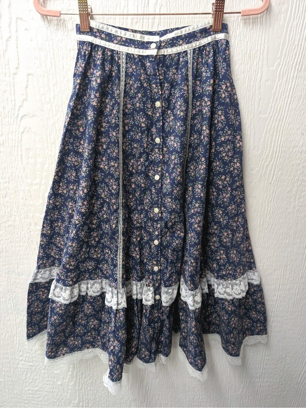 Vtg Jessica's Gunnies Gunne Sax Blue Floral Skirt Prairie Cottagecore Size 5